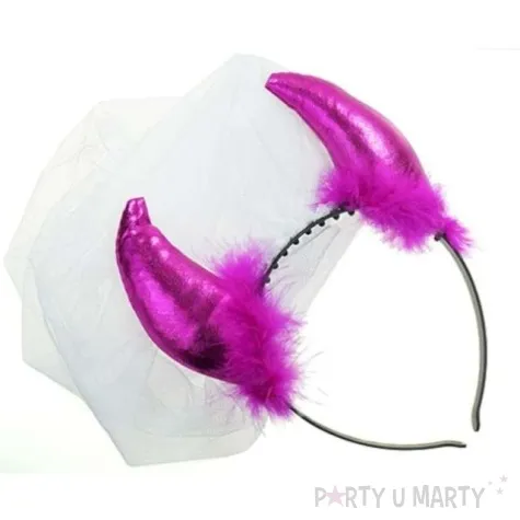 opaska party rogi z welonem bialym dekoracjepolska rozowy