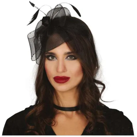 opaska party roza z woalka i prorami czarna guirca