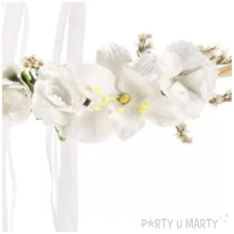 opaska party wianek z kwiatami bialy partydeco 18 cm