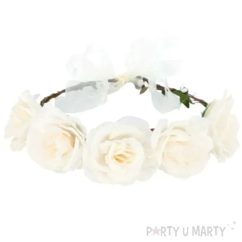 opaska party wianek z kwiatami bialy partypal 45 cm