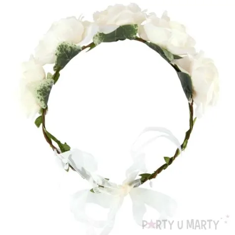 opaska party wianek z kwiatami bialy partypal 45 cm