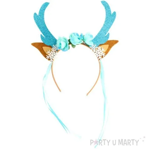 opaska rogi renifera z kwiatami blekitna folat