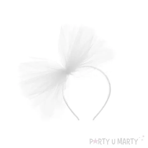 opaskia tiulowa kokarda biala partydeco 1 szt