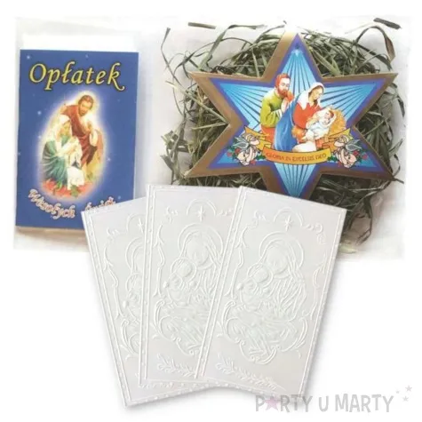 oplatek wigilijny zestaw z siankiem classic bialy oblatum 1 opak