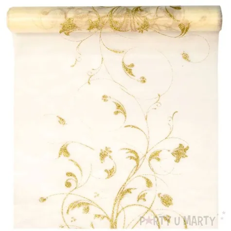 organza z nadrukiem kremowy partydeco 0 36 x 9 m