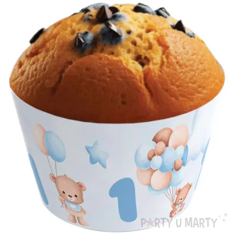 oslonki na muffinki misie z balonikami na roczek blekitny congee 6 szt