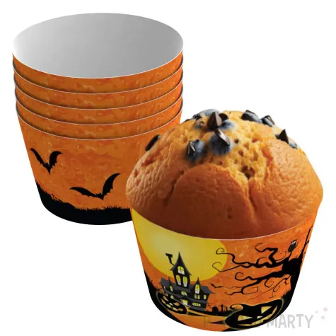 oslonki na muffinki nawiedzony dom halloween pomaranczowy congee 6 szt