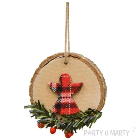 ozdoba choinkowa aniol w kratke drewniana arpex 7 cm