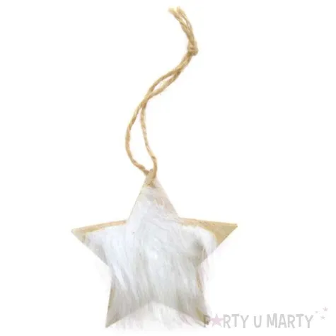 ozdoba choinkowa gwiazda z bialym futerkiem drewniana arpex 8 cm