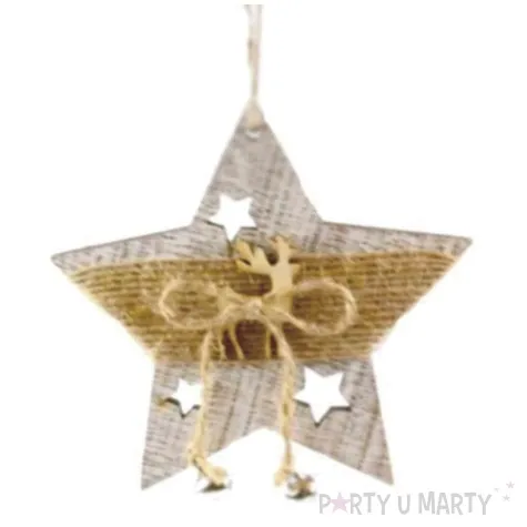 ozdoba choinkowa gwiazda z dzwoneczkami drewniana arpex 10 cm