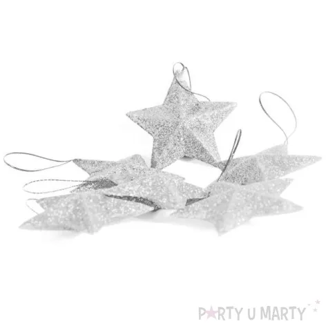 ozdoba choinkowa gwiazdki brokatowe srebrny arpex 9 cm 6 szt