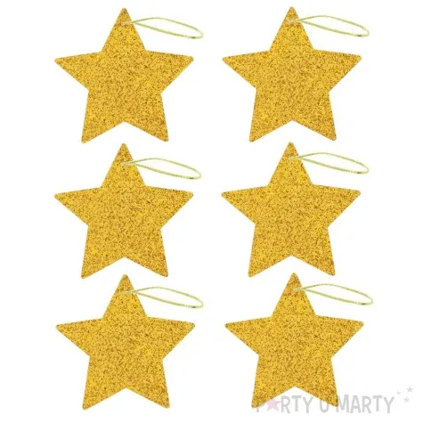 ozdoba choinkowa gwiazdki brokatowe zloty aliga 13 5 cm 6 szt