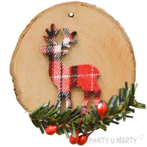 ozdoba choinkowa renifer w kratke drewniana arpex 7 cm