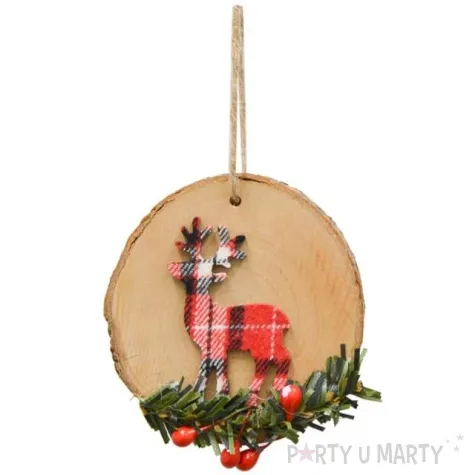 ozdoba choinkowa renifer w kratke drewniana arpex 7 cm