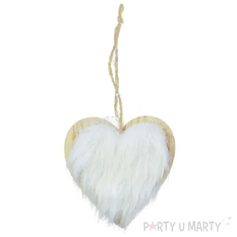 ozdoba choinkowa serce z bialym futerkiem drewniana arpex 8 cm