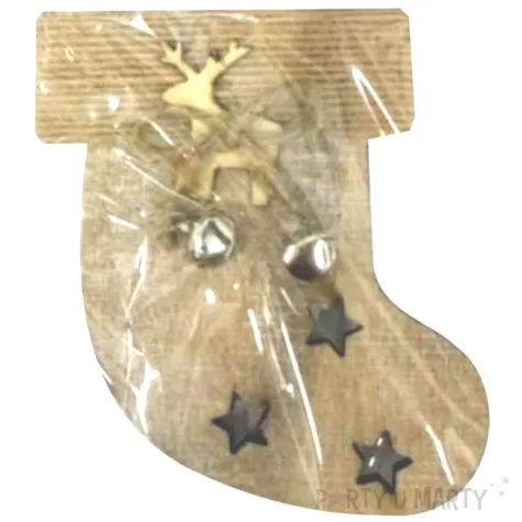 ozdoba choinkowa skarpeta z dzwoneczkami drewniana arpex 10 cm