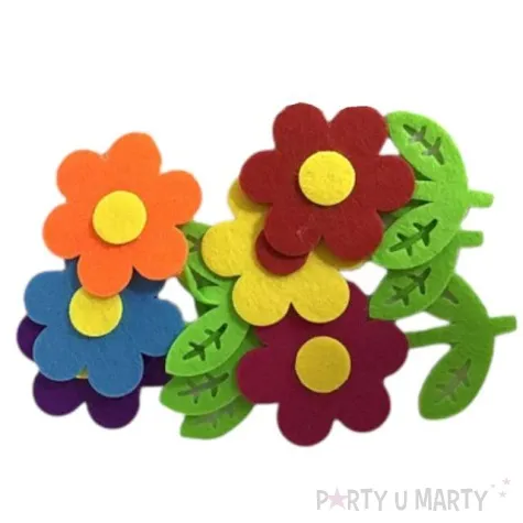 ozdoba filcowa kwiaty z listkami titanum 6 szt