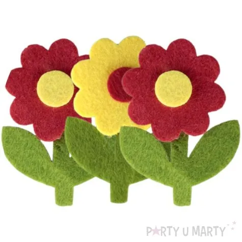 ozdoba filcowa stokrotki zolte i czerwone mix titanum 3 szt