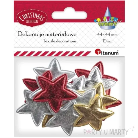 ozdoba materialowa gwiazdki metaliczne mix titanum 15 szt