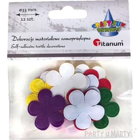 ozdoba materialowa kwiatki mix titanum 33 mm 12 szt