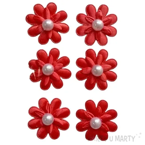 ozdoba materialowa kwiaty z krysztalkiem czerwony titanum 40 mm 6 szt