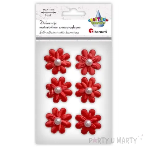 ozdoba materialowa kwiaty z krysztalkiem czerwony titanum 40 mm 6 szt