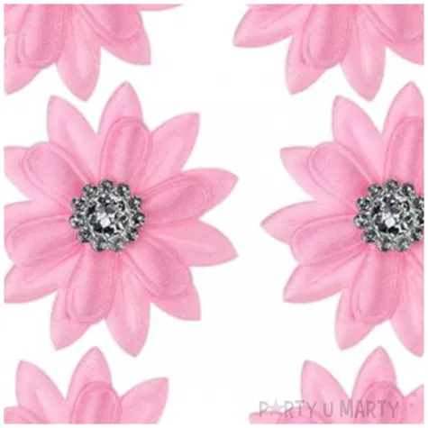 ozdoba materialowa kwiaty z krysztalkiem rozowy titanum 40 mm 6 szt