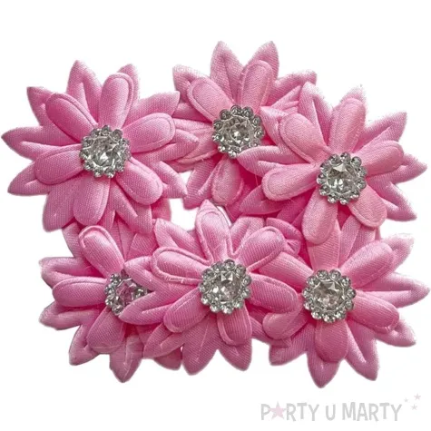 ozdoba materialowa kwiaty z krysztalkiem rozowy titanum 42 mm 6 szt