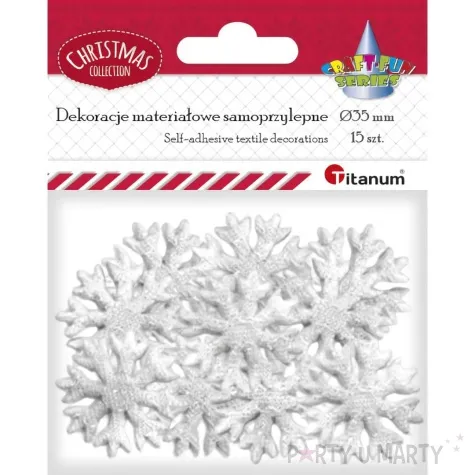 ozdoba materialowa platki sniegu titanum 35 mm 15 szt
