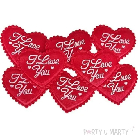 ozdoba materialowa serca i love you czerwona titanum 15 szt