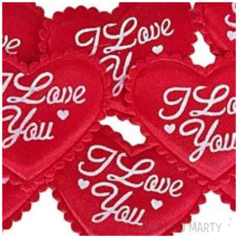 ozdoba materialowa serca i love you czerwona titanum 15 szt