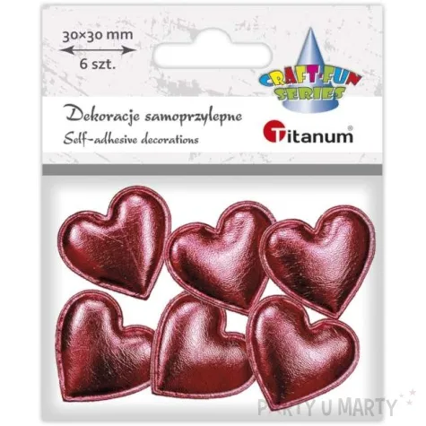 ozdoba materialowa serca marszczone czerwona titanum 6 szt