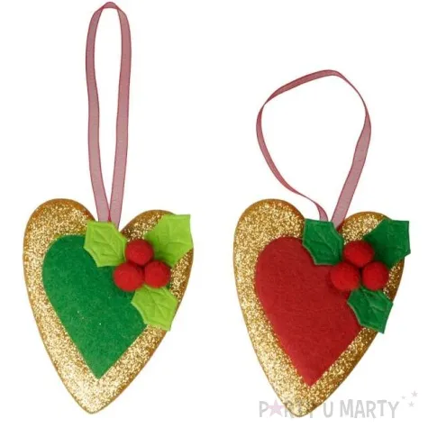 ozdoba materialowa serca swiateczne z brokatem mix titanum 3 szt