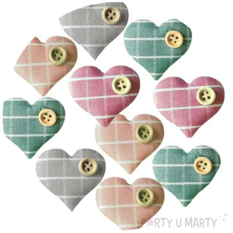 ozdoba materialowa serduszko z guzikiem pastel mix titanum 10 szt