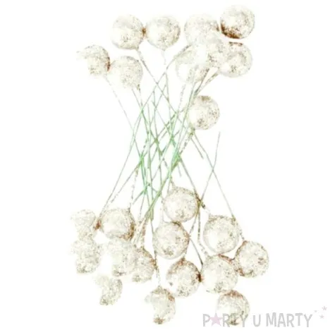 ozdoba na piku kuleczki brokatowe bialy titanum 24 szt