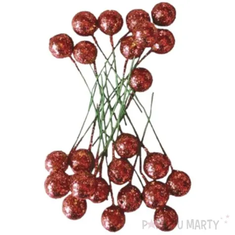 ozdoba na piku kuleczki brokatowe czerwony titanum 24 szt