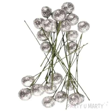 ozdoba na piku kuleczki brokatowe srebrny titanum 24 szt