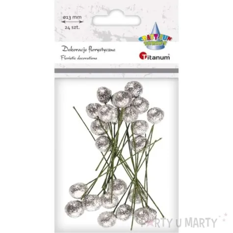 ozdoba na piku kuleczki brokatowe srebrny titanum 24 szt