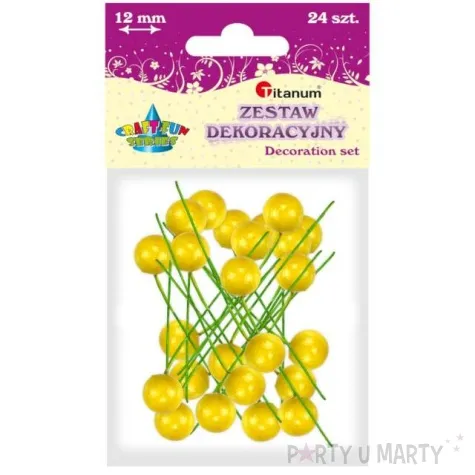 ozdoba na piku kuleczki zolty titanum 24 szt