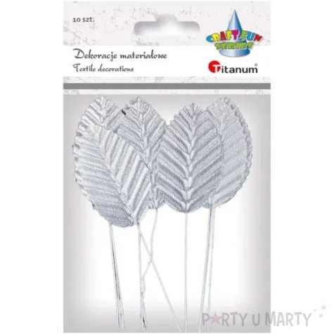 ozdoba na piku liscie srebrny titanum 10 szt