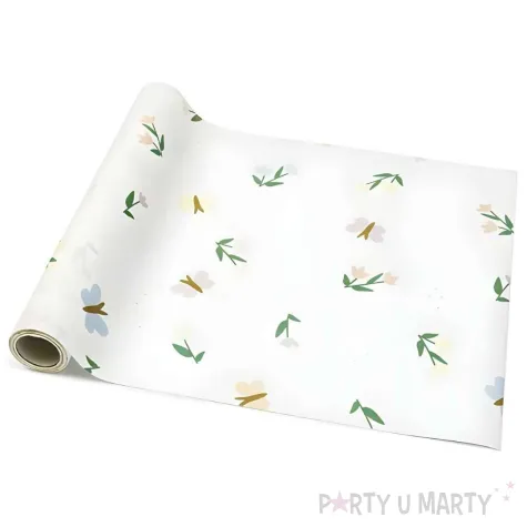 ozdobny bieznik flizelinowy dekoracja stolu na urodziny wielkanoc kwiaty i motyle 40 x 500 cm