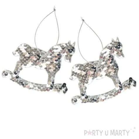 ozdoby choinkowe cekinowe koniki srebrne arpex 9 5 cm 2 szt