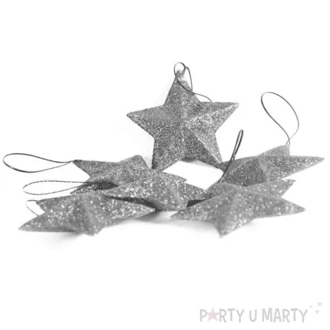 ozdoby choinkowe gwiazdki brokatowe srebrny arpex 6 szt