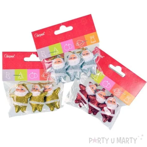 ozdoby choinkowe mikolaje brokat czerwone arpex 5 cm 3 szt