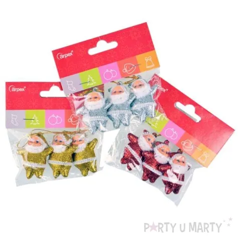 ozdoby choinkowe mikolaje brokat srebrne arpex 5 cm 3 szt