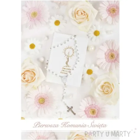 pamiatka i komunia sw herbaciane roze pol maki 17x12cm