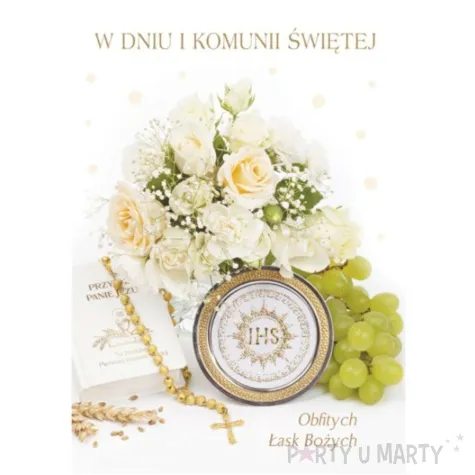 pamiatka i komunia sw hostia i rozaniec pol maki 17x12 cm