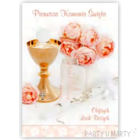 pamiatka i komunia sw kielich i roze pol maki 17x12 cm