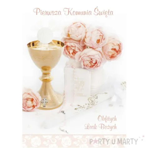 pamiatka i komunia sw kielich i roze pol maki 17x12 cm