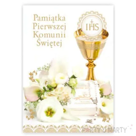 pamiatka komunia swieta kielich i rozaniec przestrzenna pol maki 14x19cm